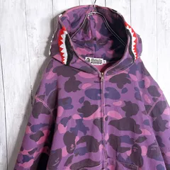 【最高モデル/入手困難】A・BATHING APE BAPE ベイプ シャーク 迷彩 パープル 総柄 ダブルジップ フルジップ スウェット パーカー #417y21