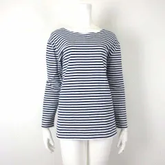 Le minor ルミノア フランス製 バスクシャツ カットソー トップス 長袖 ボーダー柄 ロゴ 刺繍 S 1 白 ホワイト 紺 ネイビー 国内正規品