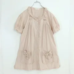 ピンクハウス★フリル&amp;リボン♪チュニックブラウス ピンク系 前開き パフ袖♪薄手 無地 z19660 ピンクハウス☆フリル&リボン♪チュニックブラウス ピンク系 前開き