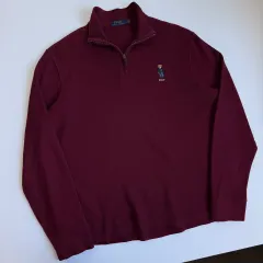 POLO ポロ ラルフローレン バーガンディ ポロベア ハーフジップアップ ニット
