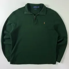 Polo ポロ ラルフローレン 刺繍 コットン エステートリップ グリーン ハーフジップ ニット