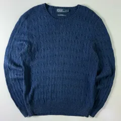 Polo ポロ ラルフローレン 刺繍 シルク ブルー ケーブル編み ニット