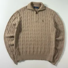 Polo ポロ ラルフローレン 新モデル 刺繍 コットン ベージュ ハーフジップ ニット
