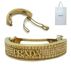 【新品】●紙袋付き● プラダ 1IF099 CRYSTAL JEWELS / ORO+LIGHT C.TOP (ゴールド系) ヘアバレッタ PRADA FERMAGLI メタルロゴ クリスタル バレッタ アウトレット レディースのサムネイル
