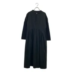 MAGALI / マガリ | コットン マオカラー チャイナボタン ハーフスリーブ ロングワンピース | ブラック | レディース