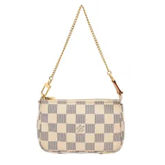 ルイヴィトン ダミエ アズール ミニポシェット アクセソワール ポーチ ホワイト ゴールド金具 Aランク lv8842bd