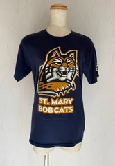 キッズ150前後【Hanes 50/50】BOBCATS プリントTシャツ ネイビー　春夏　古着　USEDのサムネイル