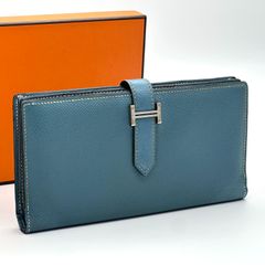【極美品】HERMES ベアンクラシック　ボックスカーフ　長財布　ブルージーン 極美品】HERMES ベアンクラシック ボックスカーフ 長財布 ブルージーン