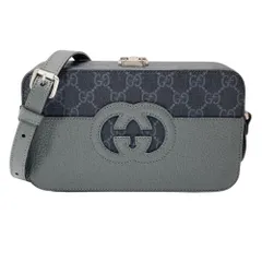 グッチ GUCCI カットアウト インターロッキングG ショルダーバッグ GGスプリームキャンバス レザー 725341 ブラック×グレー レディース【中古】