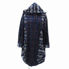 スカラー ScoLar シャツワンピース ひざ丈 長袖 チェック柄 フード付き M マルチカラー 紺 ネイビー /YS15