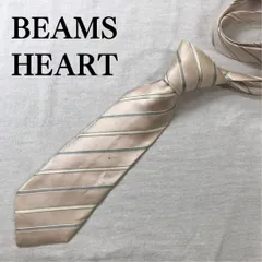 ビームスハート　ネクタイ　桃色　灰　ストライプ　絹　光沢【n2405】