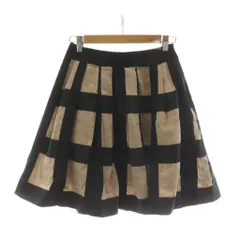 エムズグレイシー M'S GRACY フレアスカート 36 ベージュ 黒 ブラック チェック柄 ひざ丈 /RR