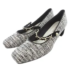 ダイアナ DIANA パンプス ツイード チェーン ヒール 24.5cm 黒 白 /UO