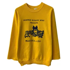 80s USA製 JERZEES プリントスウェット トレーナー XL イエロー ジャージーズ プルオーバー 80年代 袖リメイク ラグラン 春秋物 a804-5811