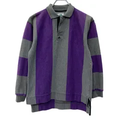 ～90s adidas 長袖 ラガーシャツ L グリーン アディダス ハーフボタン ～90年代 ストライプ柄 ツートーン ワンポイント 春秋物 a804-5816