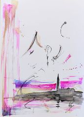 Original artwork #427: Portrait of a woman in Venice at sunset, watercolor drawing, interior art.