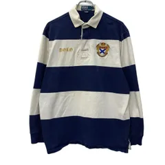 90s Polo by Ralph Lauren 長袖 ラガーシャツ M ネイビー ポロバイラルフローレン ハーフボタン 90年代 ボーダー 春秋物 a804-5823