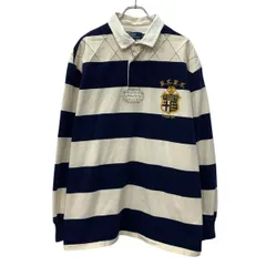 90s Polo by Ralph Lauren 長袖 ラガーシャツ 2XLT ネイビー ポロバイラルフローレン ハーフボタン 90年代 ボーダー 春秋物 a804-5824