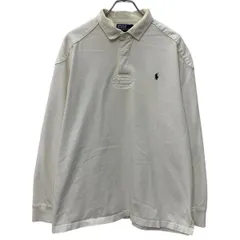 90s Polo by Ralph Lauren 長袖 ラガーシャツ XXL ホワイト ポロバイラルフローレン ハーフボタン 90年代 エルボーパッチ 春秋物 a804-5825