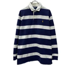 90s Polo by Ralph Lauren 長袖 ラガーシャツ XL ネイビー ポロバイラルフローレン ハーフボタン 90年代 ボーダー 春秋物 a804-5826