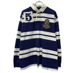 90s Polo by Ralph Lauren 長袖 ラガーシャツ XL ネイビー ポロバイラルフローレン ハーフボタン 90年代 ボーダー 春秋物 a804-5827