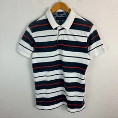 TOMMY HILFIGER トミーヒルフィガー 半袖 ポロシャツ ストライプ ホワイト Lサイズ メンズ 古着 アメカジ ストリート