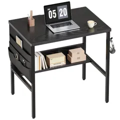 【数量限定】ラック付き つくえ コンパクト 幅60cm×奥行45cm ミニデスク 収納袋付き 勉強机 pcデスク 学習机 省スペース 机 収納 事務机 YeTom 黒い