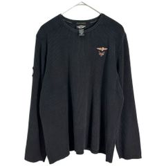 00年代 日本製 HARLEY DAVIDSON ハーレーダビッドソン リブニットセーター モーターサイクル ブラック(メンズ 2W)中古 古着 X9428