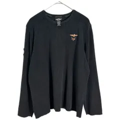 00年代 日本製 HARLEY DAVIDSON ハーレーダビッドソン リブニットセーター モーターサイクル ブラック(メンズ 2W)中古 古着 X9428のサムネイル