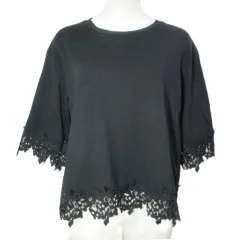 ザラ ZARA 美品 レースコットンTシャツ カットソー 5分袖 プルオーバー M 170/88A 黒 ブラック /X