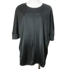 グリーンレーベルリラクシング ユナイテッドアローズ green label relaxing タグ付き トリアセスムース ドルマン プルオーバー カットソー 5分袖 ラウンドカット フリーサイズ 黒 ブラック /X