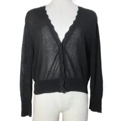 トッカ TOCCA 美品 小さいサイズ スカラップカーディガン 長袖 シルクリネン混 長袖 XS 黒 ブラック /X