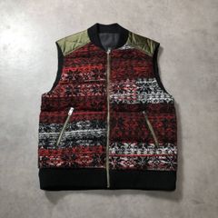 GQ5253◇DIESEL : ニット切替ダウンベスト◇M◇赤/カーキ系 定価