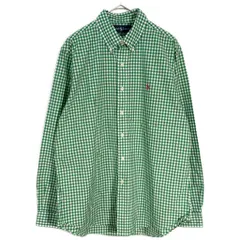 RALPH LAUREN ラルフローレン ボタンダウン 長袖シャツ ギンガムチェック グリーン(メンズ L)中古 古着 X9444