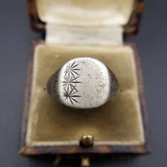 1981年 英国 ヴィンテージ スターカット スクエア 925 シルバー シグネット リング 銀 指輪 Birmingham ホールマーク クラシック Y26-I