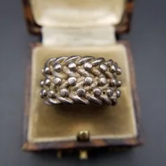 1970年 英国 ヴィンテージ ロープ編み ドット装飾 925 シルバー テーパード リング 銀 指輪 幅広 存在感 London ホールマーク Y26-I