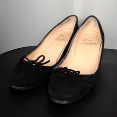 クリスチャンルブタン Christian Louboutin パンプス スエード プレーントゥ リボン ローヒール 36.5 23.5cm 黒 ブラック