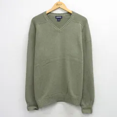 XL/古着 ランズエンド 長袖 セーター メンズ 90年代 90s 無地 コットン Vネック USA製 緑 26mar25