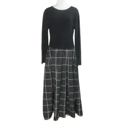 エミ emmi EVニットドッキングフレアーワンピース 13WNO225018 ロング 長袖 チェック 1 M相当 黒 ブラック /X