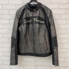 値下げ ハーレーダビッドソン HARLEY-DAVIDSON 本革 ロゴ 刺繍 シングル ライダース レザー ジャケット Lのサムネイル
