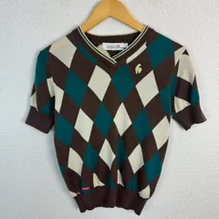 le coq sportif ルコックスポルティフ 半袖ニット 総柄 ブラウン Mサイズ レディース 古着 スポーツMIX レトロのサムネイル