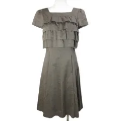 エムズグレイシー M'S GRACY ドッキングティアードワンピース EA-021308 ひざ丈 半袖 スクエアネック リネン混 38 M相当 茶 ブラウン /X