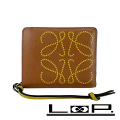 ロエベ ■美品■ アナグラム コンパクト フラップ ウォレット 二つ折り 財布 レザー ブラウン イエロー 【617522】5