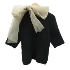 ザラ ZARA ニット セーター 七分袖 S 黒 ブラック リボン ラウンドネック 無地 /MA11 ■ECE003