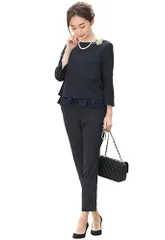 【送料無料】[ELENA] エレナ レディース 洗える スーツ 2点セット ペプラムトップス テーパードパンツ 防シワ ママ 通勤 ビジネス オフィスカジュアル OL (210538) 7e9cd180