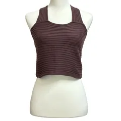 【moussy マウジー】 クロップドTOPS リブニットキャミソール ノースリーブ バッククロス 1 ブラウン 茶のサムネイル