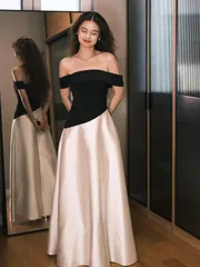 送料無料 ドレス ワンピース レディース 2026 新作 オフショルダー サテン Aライン パーティー ウェディング 二次会 ゲスト S M L XL XXL かわいい 上品