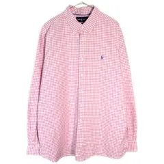 RALPH LAUREN ラルフローレン ボタンダウン 長袖シャツ ギンガムチェック ピンク(メンズ XL)中古 古着 X9472