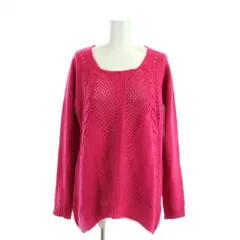 T・H company ニット セーター M~L ピンク 長袖 スクエアネック 透かし編み ケーブル編み /AP ■ECB003