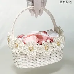 【Fleur -Petit (S) ホワイト】リングピローかご｜フラワーガールバスケット｜フラワーシャワーかご｜結婚式 フラワーバスケット｜手編みのサムネイル